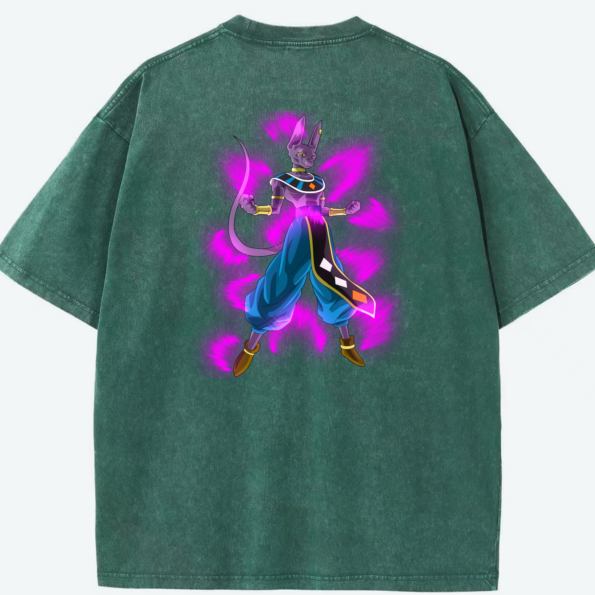 （画像用） ドラゴンボール ビルス 破壊神ビルス DRAGON BALL Beerus Birusu 綿100% ヴィンテージ風 半袖Tシャツ（背面プリント）